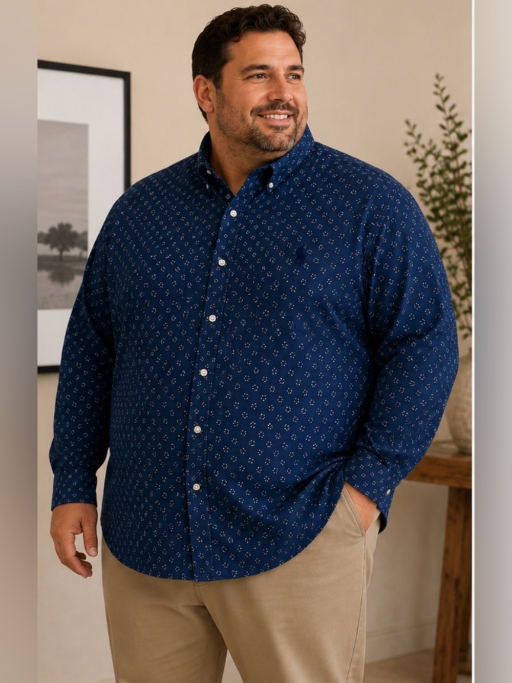 Ralph Lauren Navy Print Button Front Shirt Men’s 3XB
